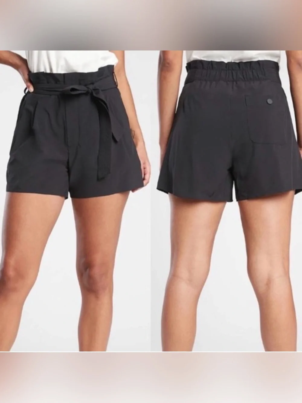 Athleta Skyline ii Black Paperbag Shorts with Tie Belt Size 10